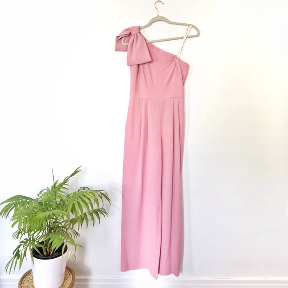 NWT Gal Meets Glam Pink One Shoulder Sylvia Bow Jumpsuit 00 - Picture 2 of 7